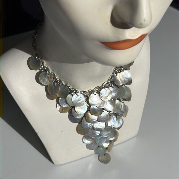 Fantastic Cascading Bib Mother of Pearl Necklace - Picture 3 of 10